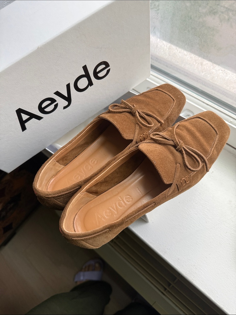 Aeyde Jasper Calf Tan Brown Tobacco Suede Boat Loafers 39, 8.5-9